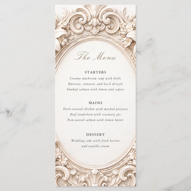Menu Elegante Floral Barroco Quadro Casamento (Frente)