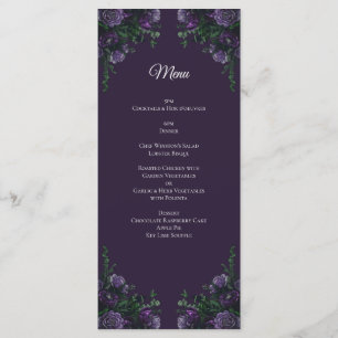 Menu Elegante Floral Roxo Escuro Casamento Gótico