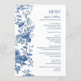 Menu Elegante francês Floral Toile Blue Wedemenu