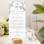 Menu Elegante francês Rococo Floral<br><div class="desc">Este clássico conjunto de designs decorativas históricas é inspirado pelas gravações do pintor de corte francês Alexis Peyrotte no século 18, com cinzas leves sobre folhas brancas de acanthus, rolhas de ornamentado, flores e árvores. Inclui campos de texto editáveis para suas opções de menu.</div>