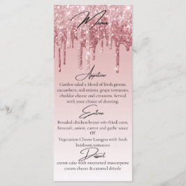 Menu Elegante Glam Rosa Dourado Brilho Gotejamento