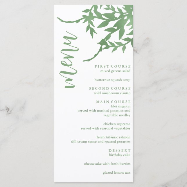 Menu Elegante Greenery Quinceañera (Frente)