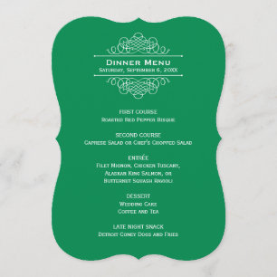 Menu Elegante Jantar de Monograma de Noiva Verde Esmera