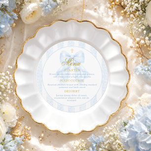 Menu Elegante Lace de Arco Azul Batismo Menino