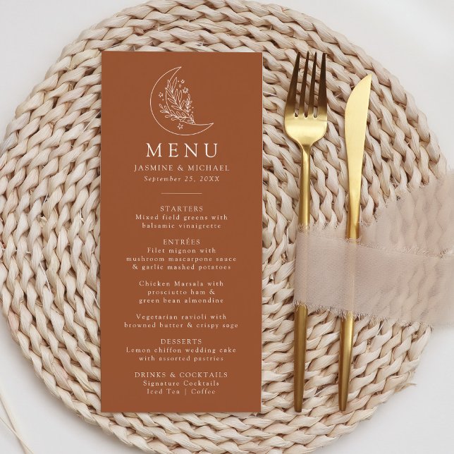 Menu Elegante Lua e Estrelas Terracotta Wedding (Criador carregado)
