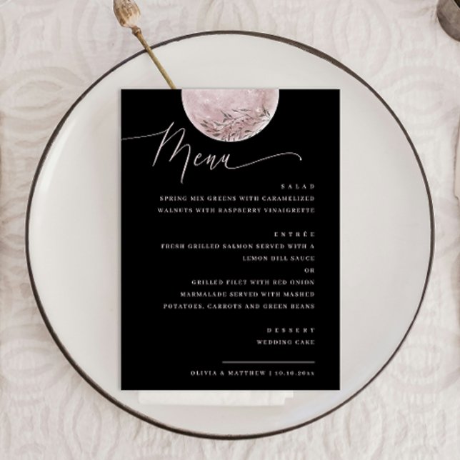 Menu Elegante Lua Rosa | Jantar de Noite Celestial Pret (Criador carregado)