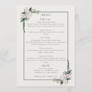 Menu Elegante Minimalista Wreath White Green
