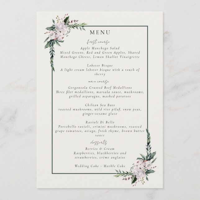 Menu Elegante Minimalista Wreath White Green (Frente)