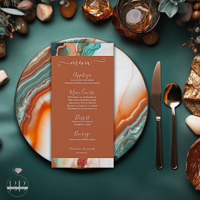 Menu Elegante Moderno Abstrato Agate Terracotta (Criador carregado)