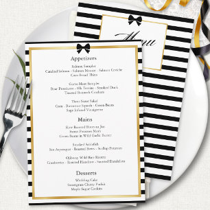 Menu Elegante Moldura Dourada com Listras Pretas e Bran