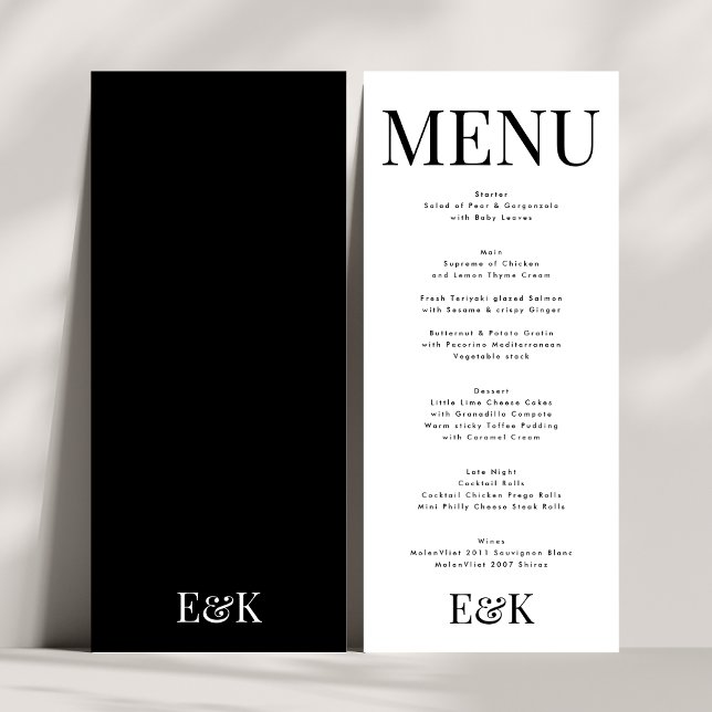 Menu Elegante Monograma Branco Negra Casamento NEGRO GR (Criador carregado)
