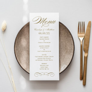 Menu Elegante Monograma de Casamento em Rolagem de Ouro