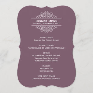 Menu Elegante Monograma de Casamento em Tons de Ameixa