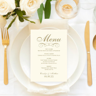 Menu Elegante Monograma de Cunho Antigo em Marfim e Dou