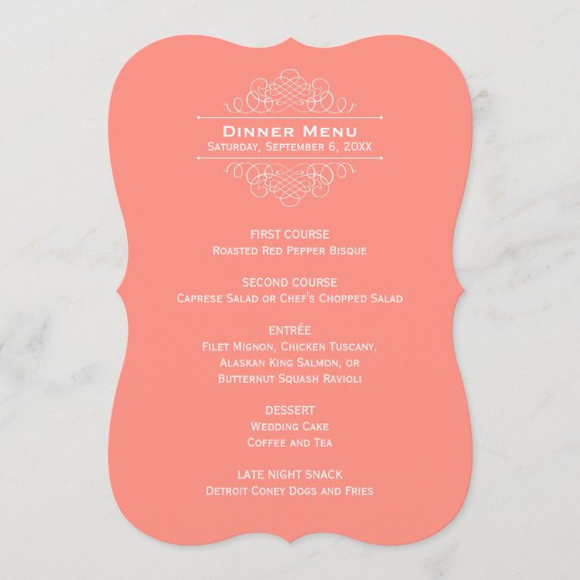 Menu Elegante Monograma de Jantar de Casamento Rosa Cor (Frente)