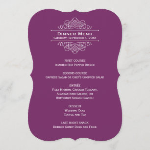 Menu Elegante Monograma de Jantar de Casamento Roxo Ame