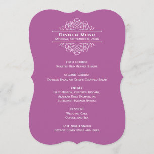 Menu Elegante Monograma de Jantar de Casamento Roxo Vio