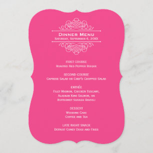 Menu Elegante Monograma de Jantar de Noite Cor-de-Rosa