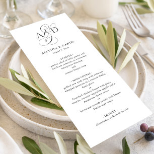 Menu Elegante Monograma de Letra Inicial Casamento Clás