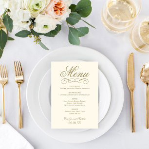 Menu Elegante Monograma de Noivado com Rolo de Ouro Ant