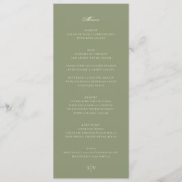 Menu Elegante Moss no Casamento do Monograma Verde Sage