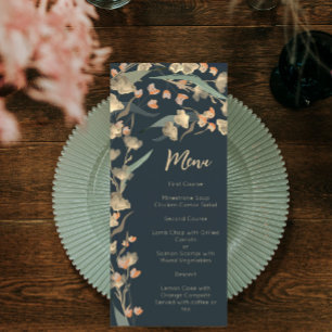 Menu Elegante Naval e Floral Botânico Bege