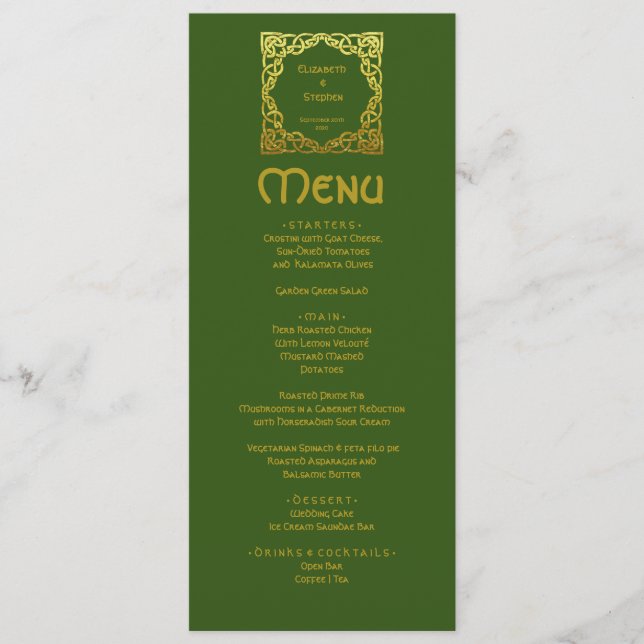 Menu Elegante Nó Celta Dourado Falso Casamento Celta Ve (Frente)