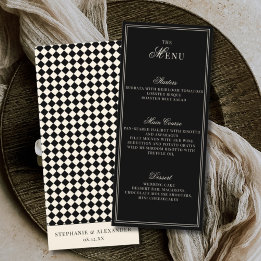 Menu Elegante Noiva Xadrez Marfim Preto de Antiga Fortu