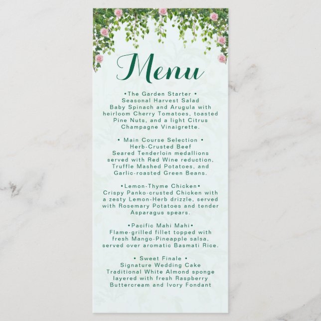 Menu Elegante Número de Mesa de Casamento Botânico com  (Frente)