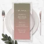 Menu Elegante Ombre Lily Green & Dusty Rosa Pink Casame<br><div class="desc">Menus de Janto de Recepção de casamento rosa-rosa Elegante Lily Green & Dusty Rosa. Esta moderna placa de menus chic é simples, clássica e elegante, com um desvanecimento sutil do gradiente ombre e uma bonito letra de caligrafia com script de assinatura com caudas. Mostrada na nova estrada. Disponível em várias...</div>