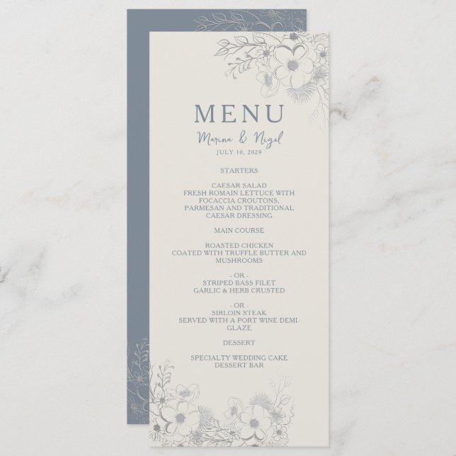 Menu Elegante Periwinkle Wedding (Frente/Verso)