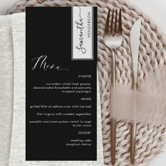 Menu Elegante Personalizado com Nome do Convidado Preto (Criador carregado)
