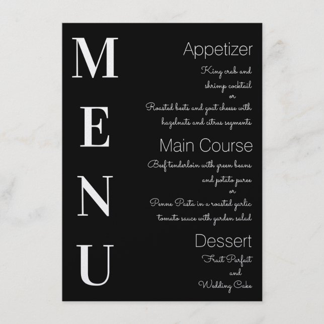 Menu Elegante Preto com Texto Branco (Frente)