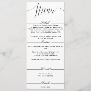 Menu elegante preto e branco do casamento