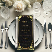 Elegante Preto Folha Dourada Falso Casamento Vinta