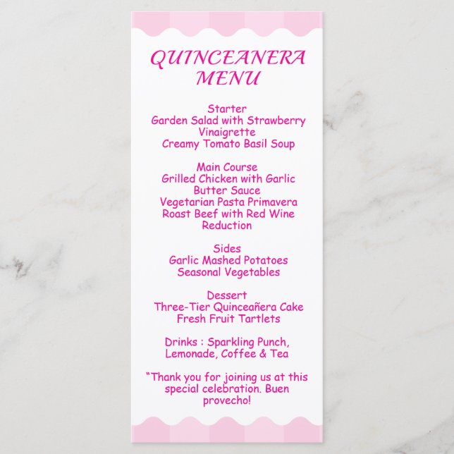 Menu Elegante Quinceañera Buquê Floral | Rosa e Branco (Frente)