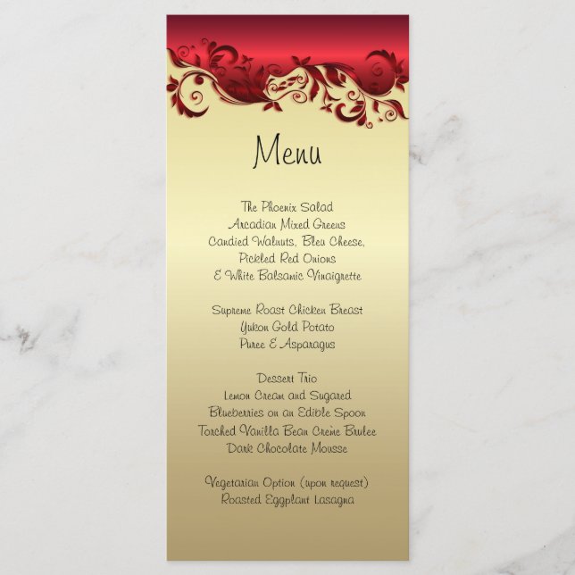 Menu Elegante Red & Dourado Florid WedDesign (Frente)