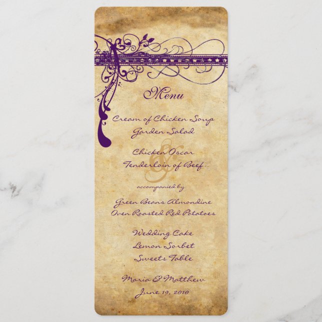 Menu Elegante Renascença Medieval Roxa (Frente)