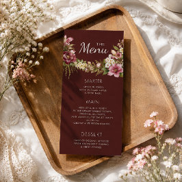 Menu Elegante Romântico Vermelho Rústico Floral  
