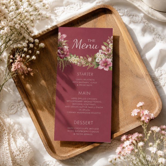 Menu Elegante Romântico Vermelho Rústico Floral   (Criador carregado)