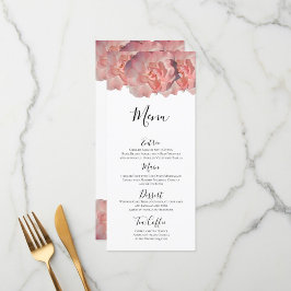 Menu Elegante Rosa Coral Floral Branco Recepção