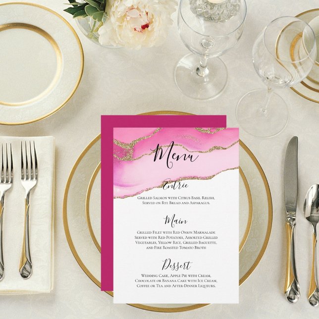 Menu Elegante rosa e Recepção de casamento de pedra agá (Criador carregado)
