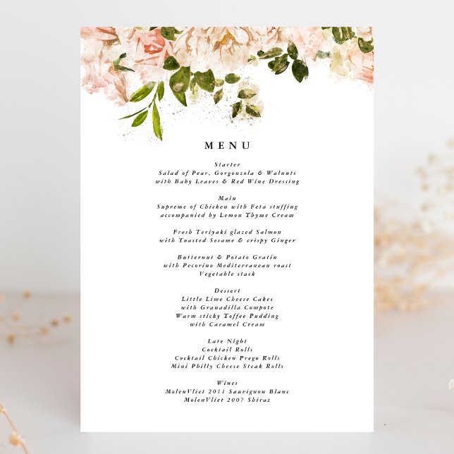 Menu Elegante Rosa Romance Wedding (Criador carregado)