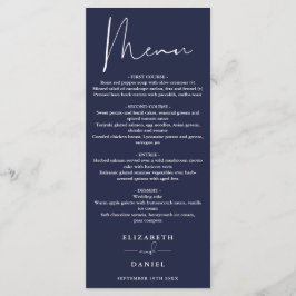 Menu Elegante Roteiro Moderno Jantar de Casamento Azul 