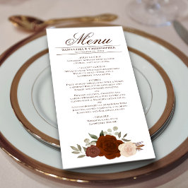 Menu Elegante Rust Orange Watercolor Rosa Boho Weding