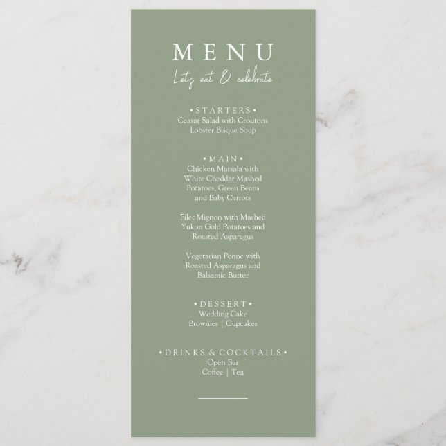 Menu Elegante Sage Green Modern Vamos Eat Janto Casamen (Frente)