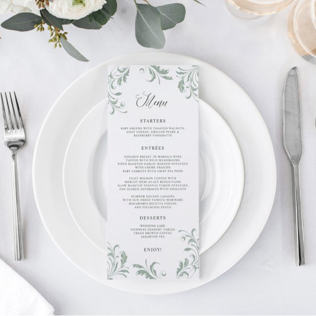 Menu Elegante Sage Green Wedding Flourish (Criador carregado)