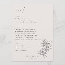 Menu Elegante Simples Com Flores De Arte De Linha E Bor
