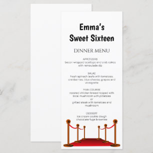 Menu Elegante Tapete Vermelho Hollywood Sweet 16 Aniver