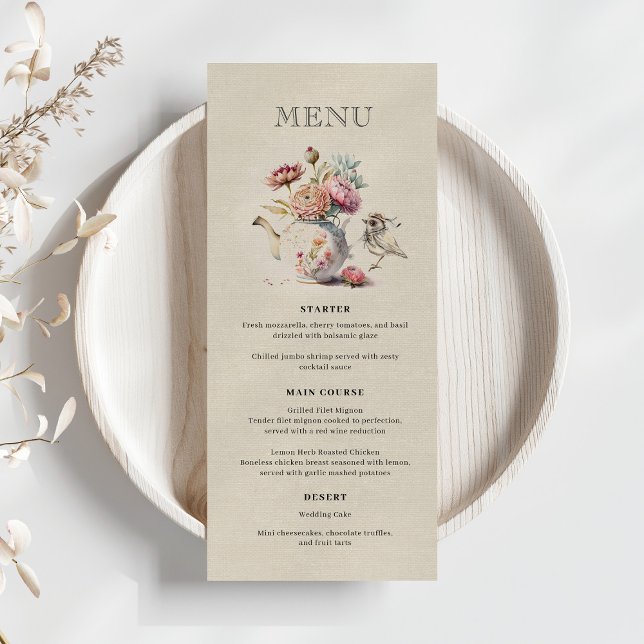 Menu Elegante Tea Party Floral Chá de panela (Criador carregado)